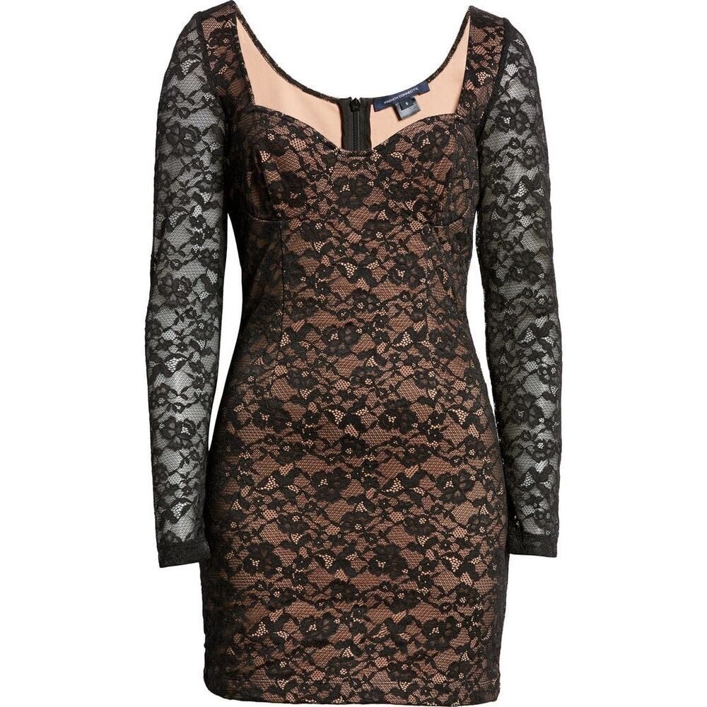 French Connection Thora Lula Ponte Lace Jersey Dress Women's Large Black NWT